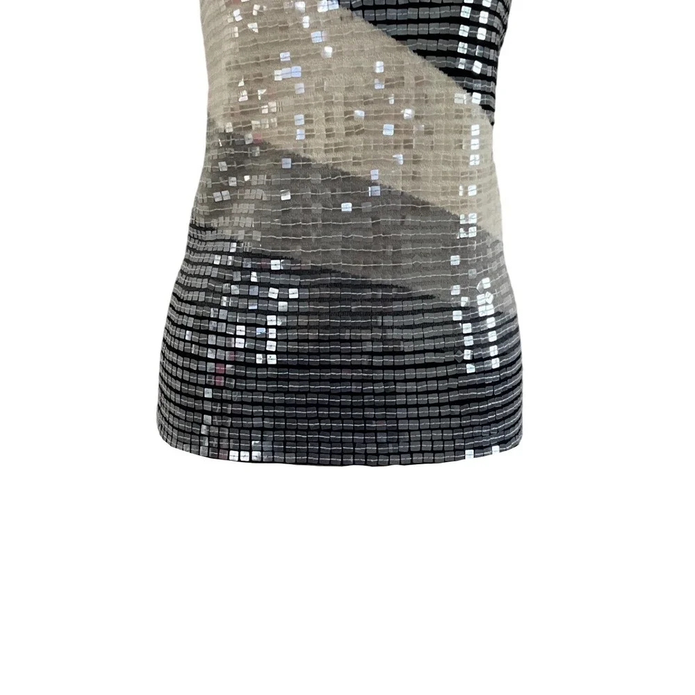 Armani Exchange Sequin Knit Tank Top Black Silver V Neck Party Cocktail Size‎ M